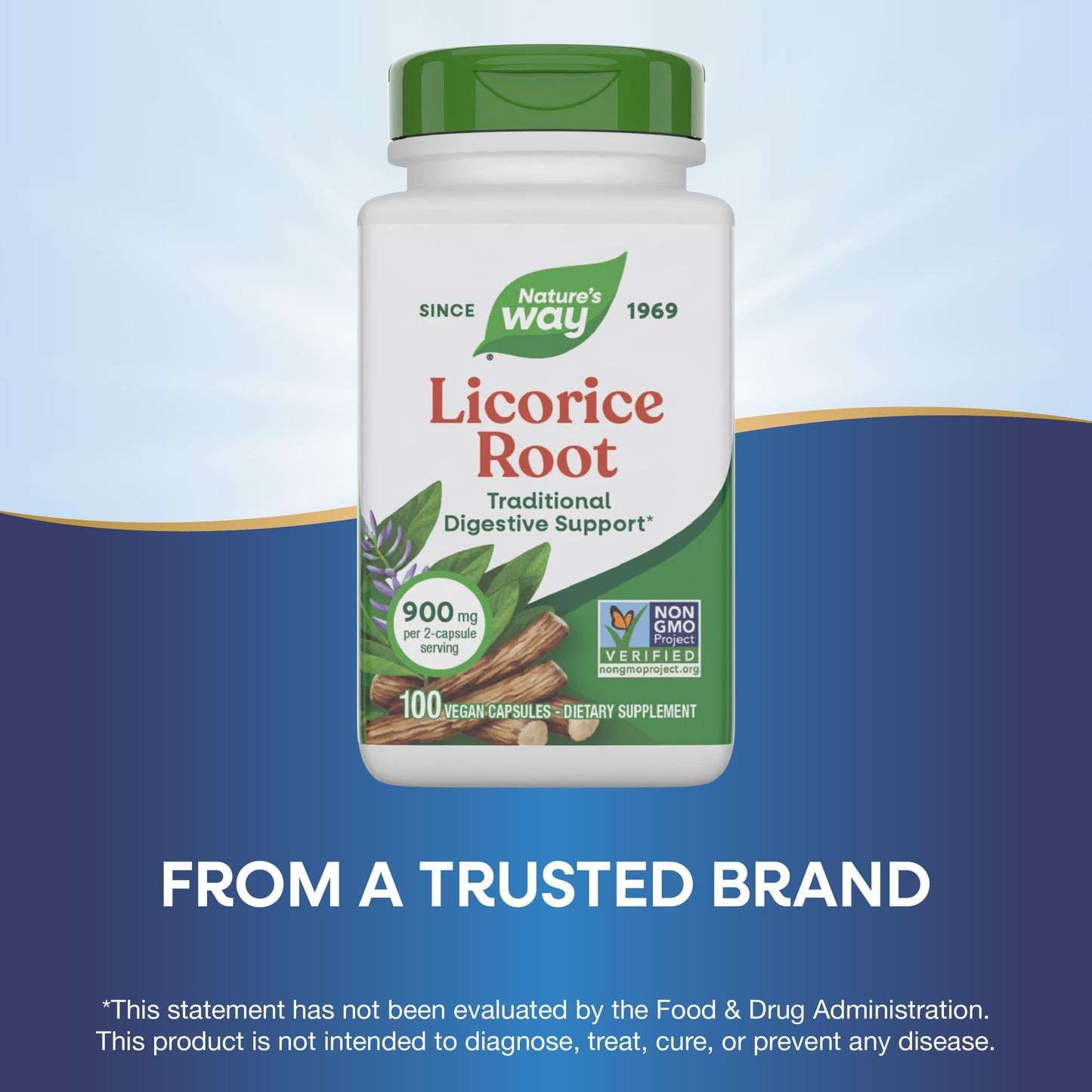 Close up of Nature's Way Licorice Root herbal supplement packaging