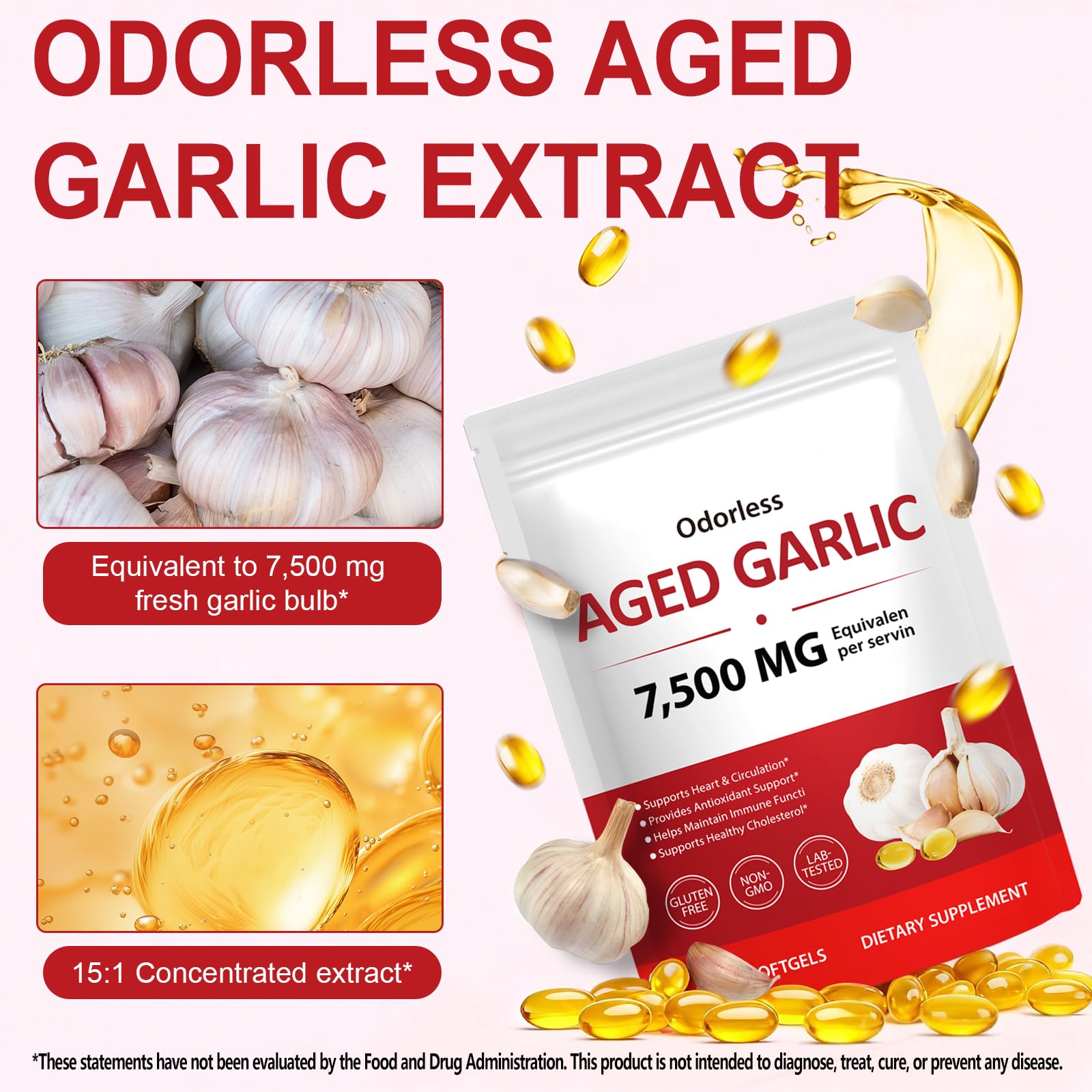 LTQXGT odorless garlic extract supplement packaging displaying product facts