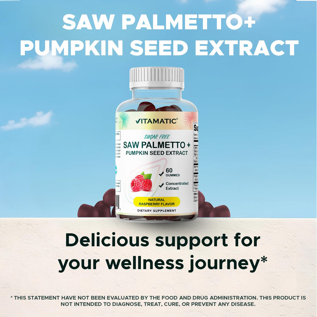 Vitamatic 3000 mg equivalent saw palmetto and pumpkin seed extract sugar free gummies lifestyle image
