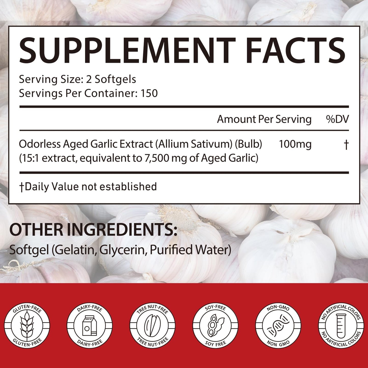 Non GMO and gluten free aged garlic softgels showing capsule size