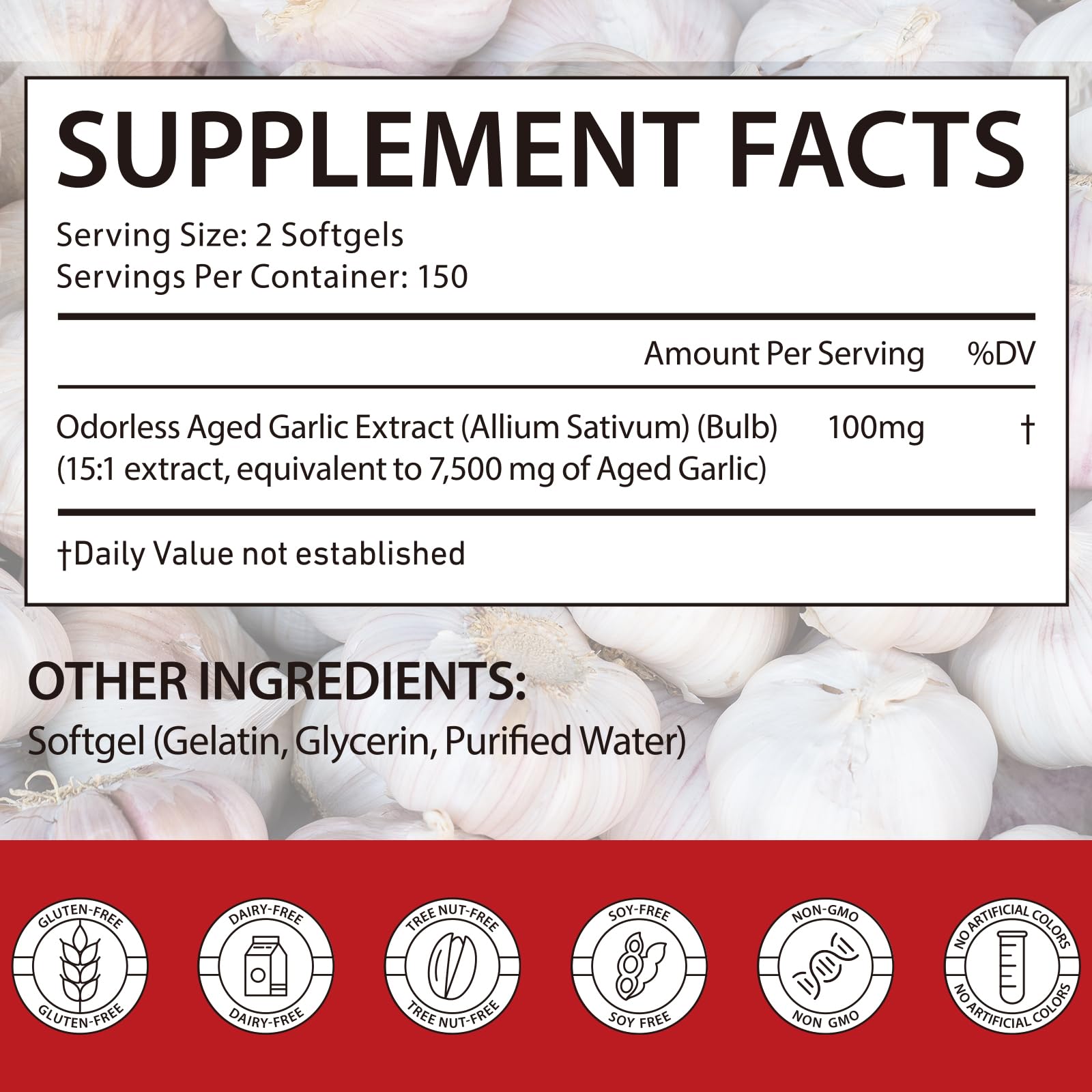 Non GMO and gluten free aged garlic softgels showing capsule size