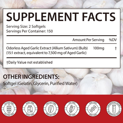 Non GMO and gluten free aged garlic softgels showing capsule size