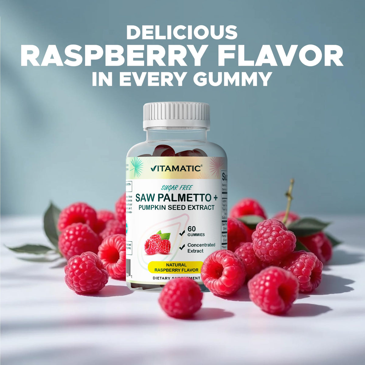 Natural DHT blocker Vitamatic gummies packaging showing natural ingredients list