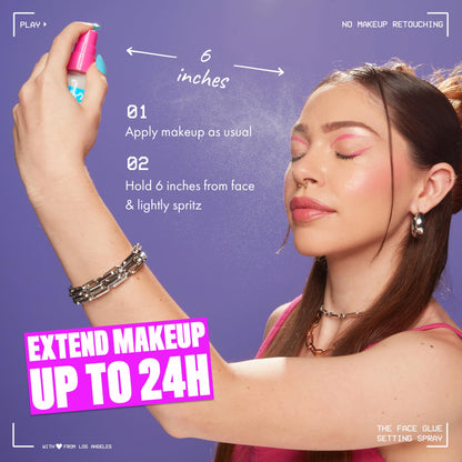 Back of the bottle showing Nyx The Face Glue setting spray ingredients