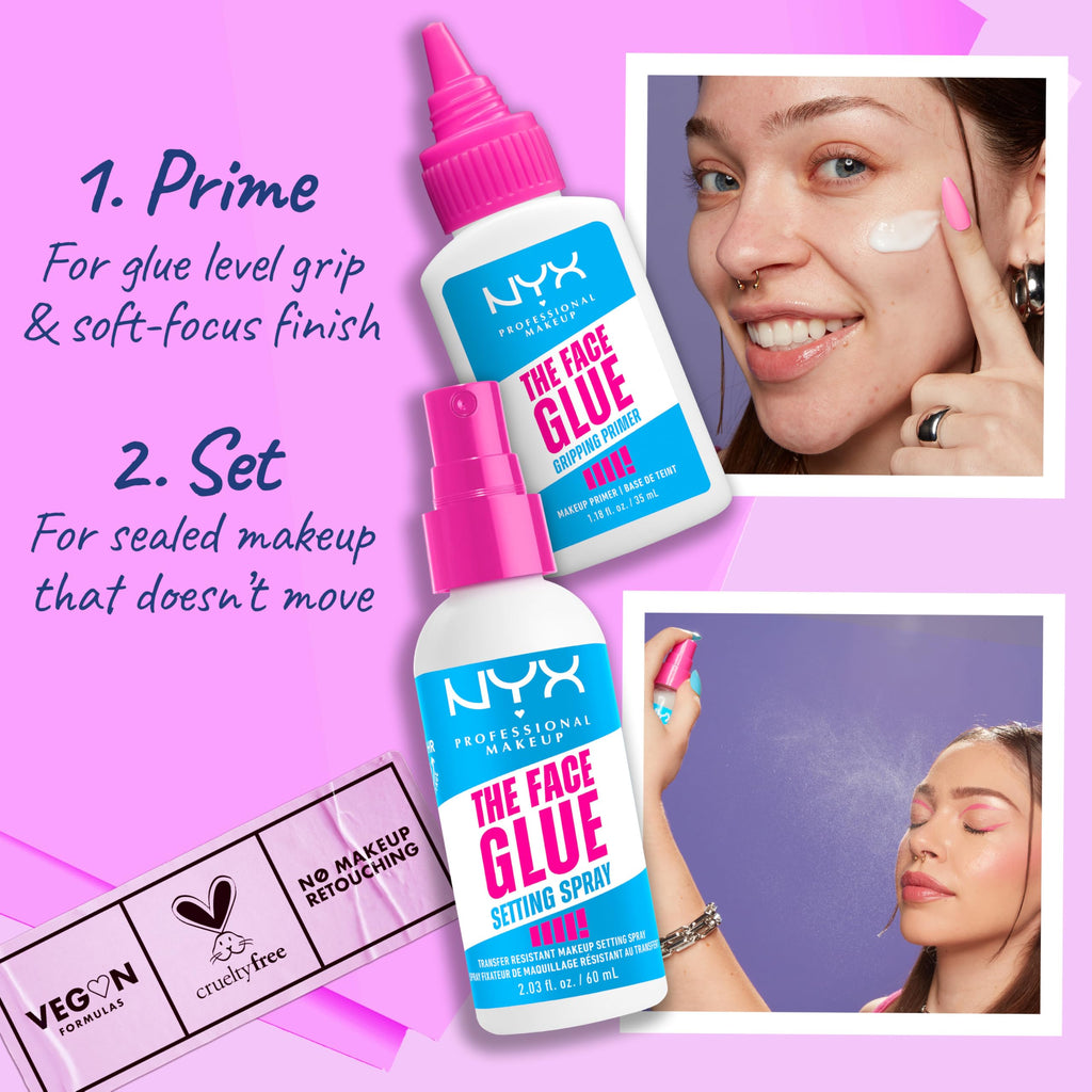 Nyx Professional Makeup The Face Glue Setting Spray texture swatch demonstration
