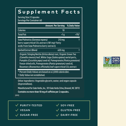 Gaia Herbs saw palmetto capsules for men urinary health side panel