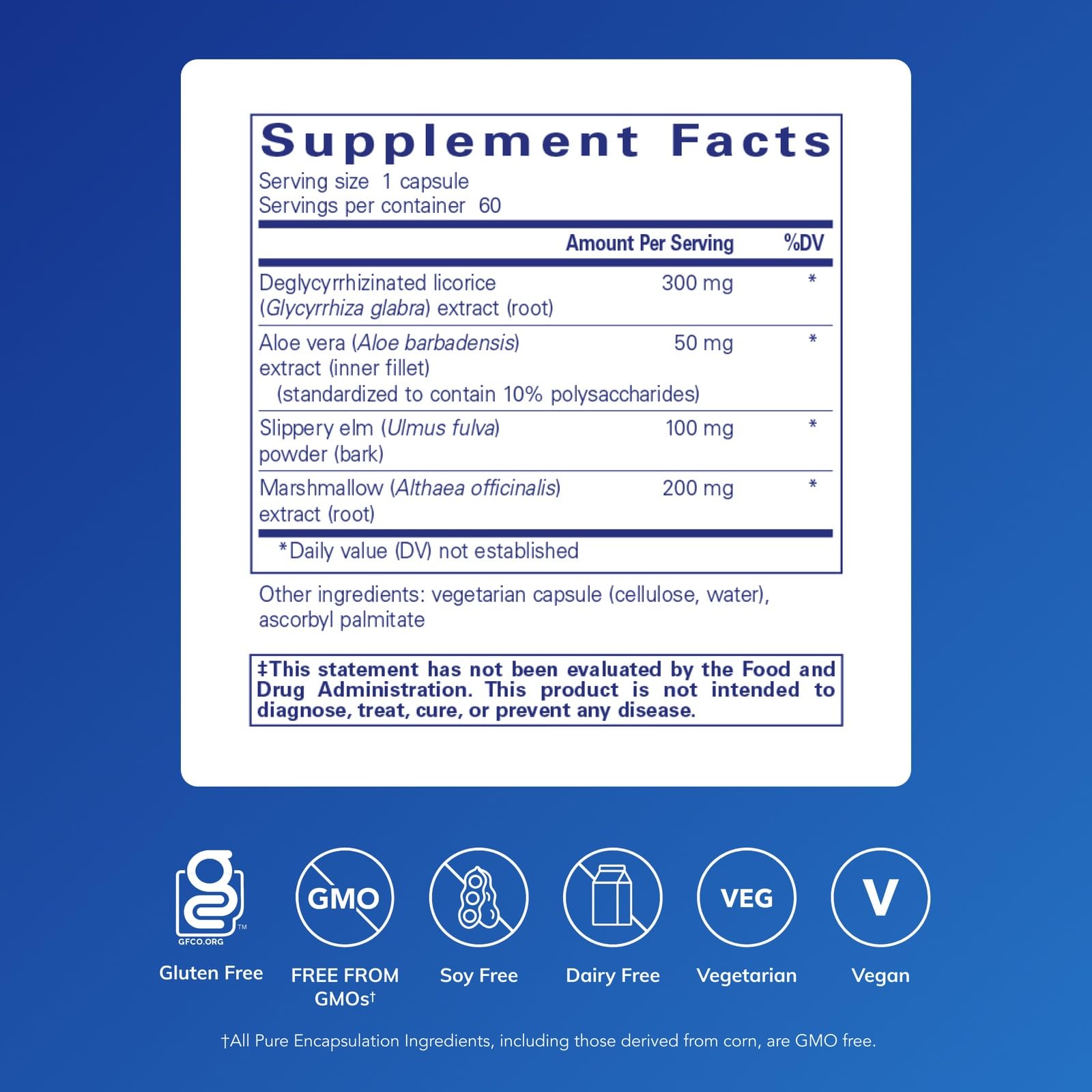 Pure Encapsulations DGL Plus label details and ingredients