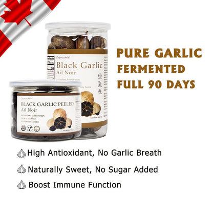 Orgnisulmte 7.05 ounce black garlic nutritional snack jar packaging details