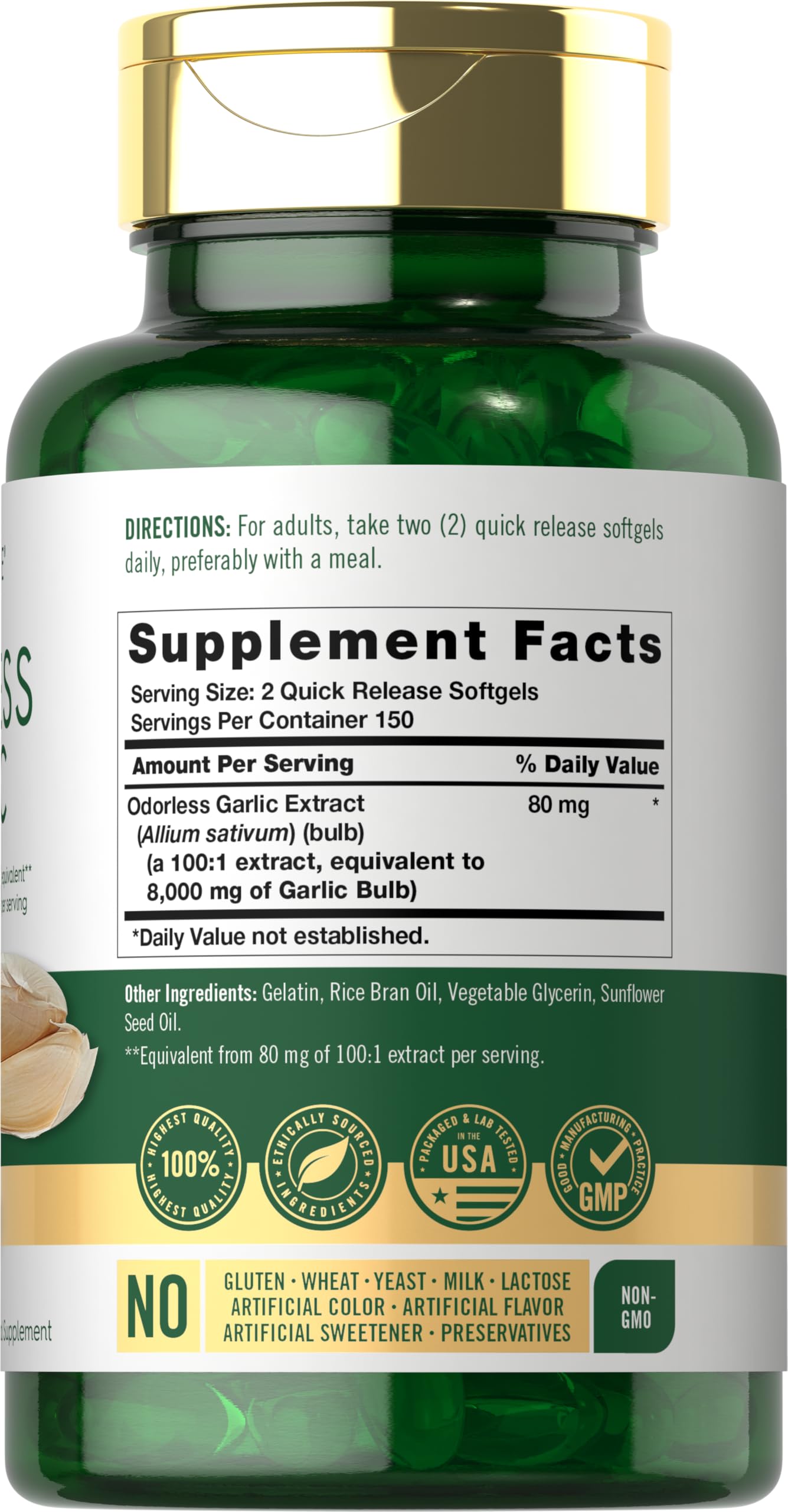 Carlyle high potency garlic supplement 8000 mg nutritional facts and serving size label