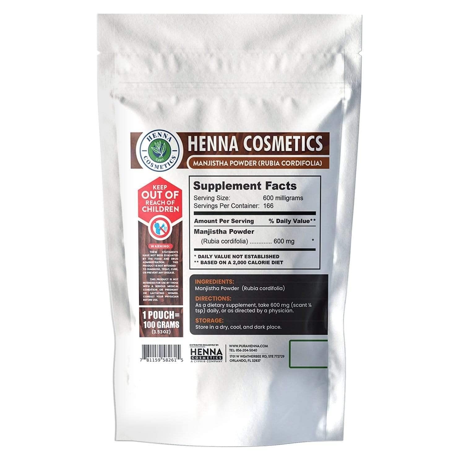 Authentic Henna Cosmetics Manjistha powder packaging close up