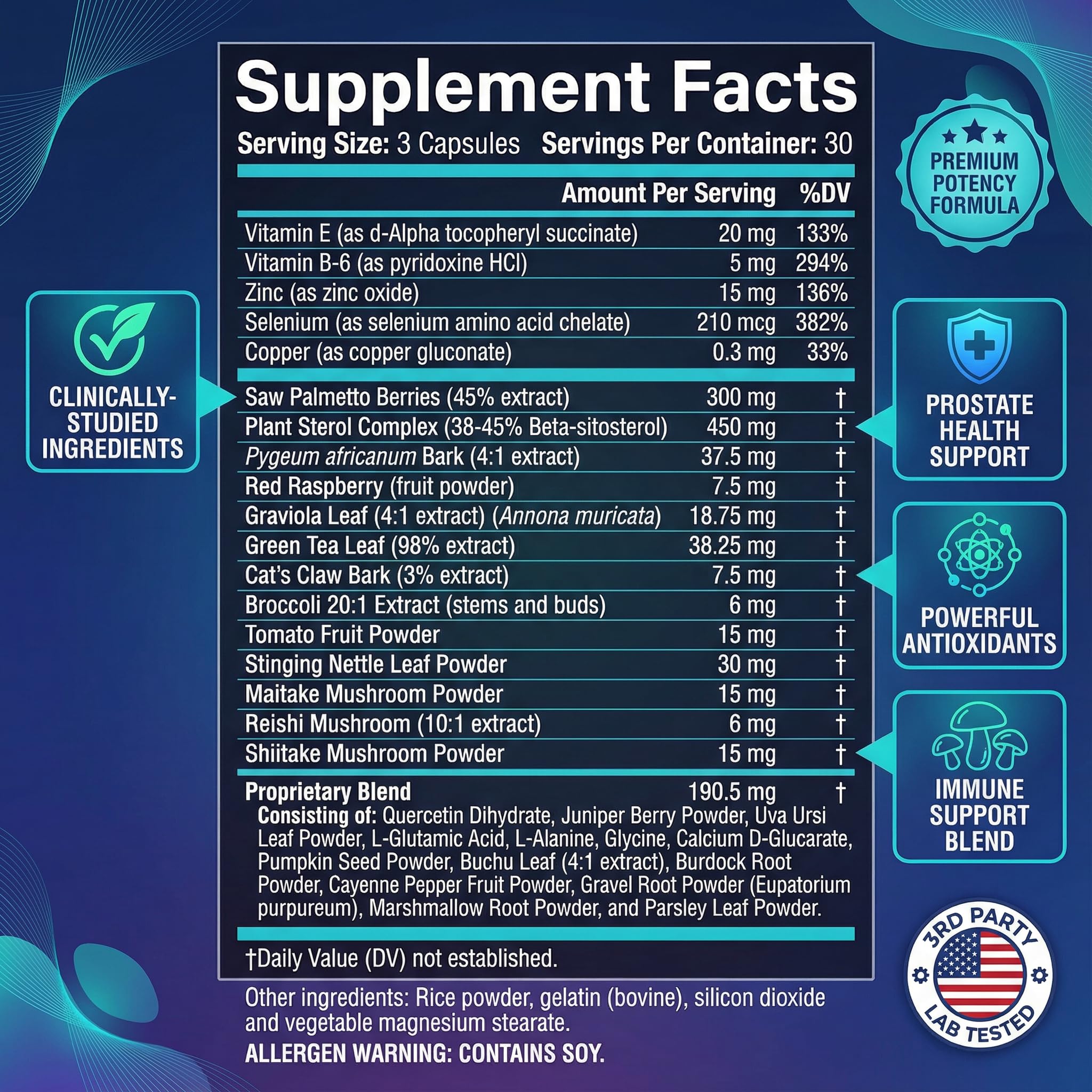 Ultalife prostate care capsules dietary supplement with beta sitosterol