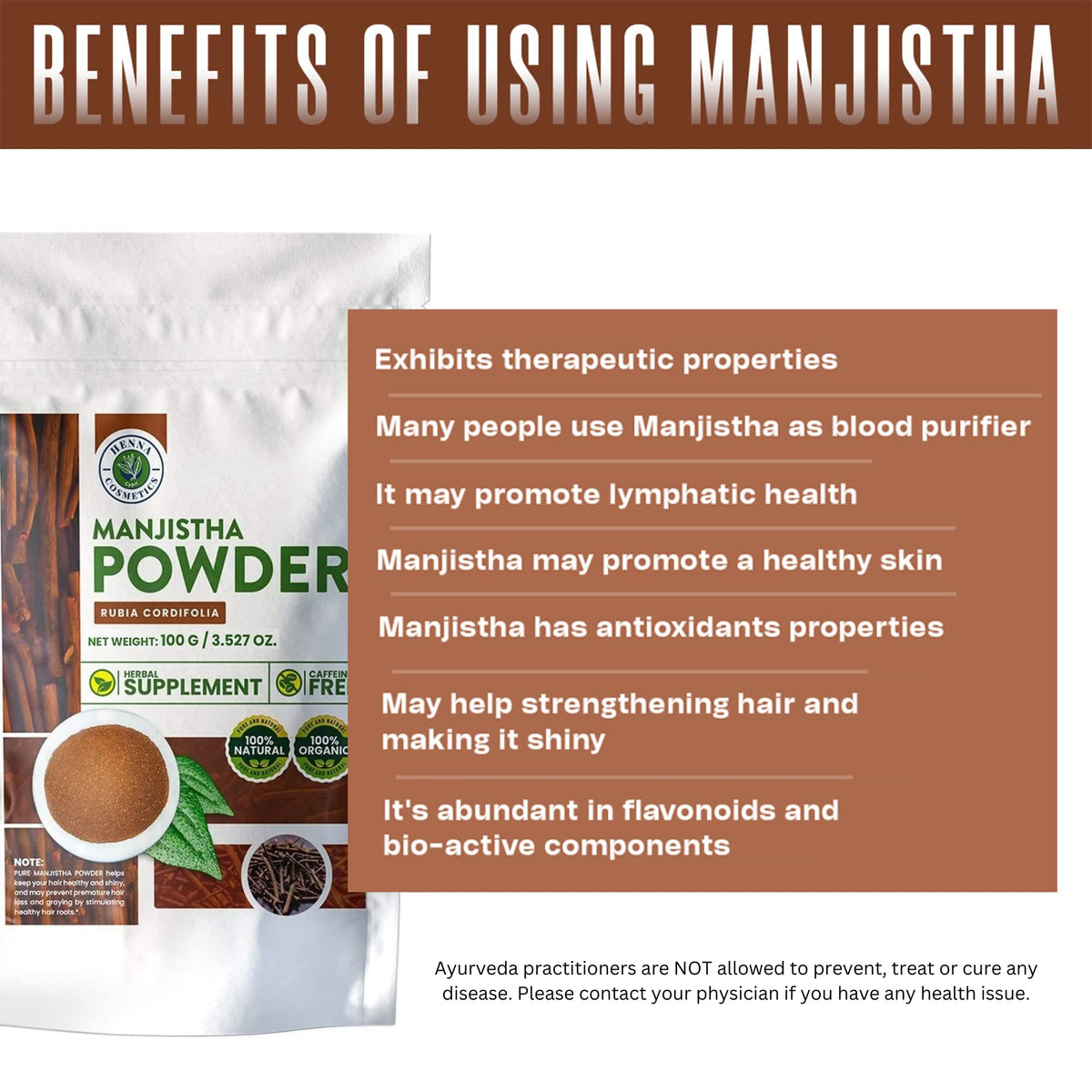 Organic Manjistha root powder texture and color detail