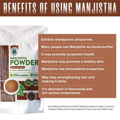 Organic Manjistha root powder texture and color detail