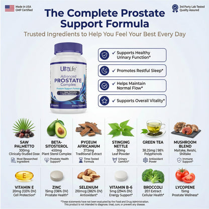 Ultalife Advanced Prostate Complex ninety capsules thirty day supply container