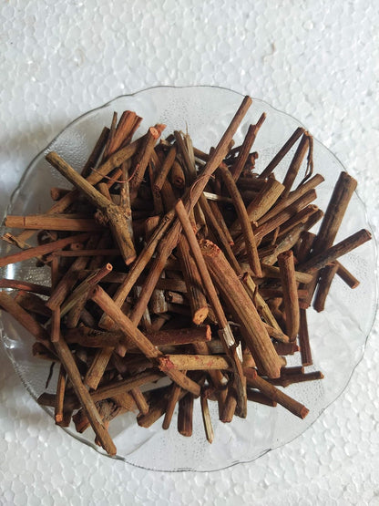 Close up of raw Manjistha root sticks Rubia cordifolia