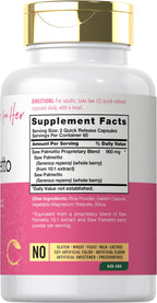 Carlyle Saw Palmetto 120 capsules label displaying full spectrum complex facts and non-GMO certification