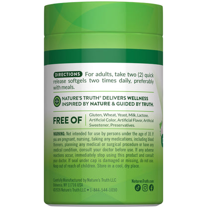 Nature's Truth premium odorless garlic softgels showing product purity and quality seals