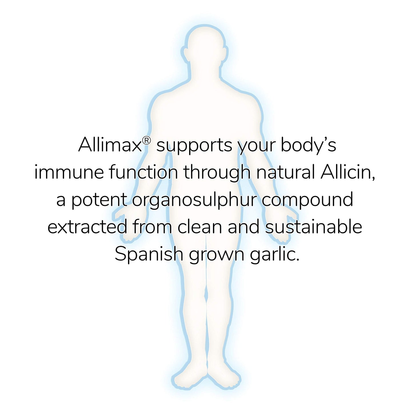 Side angle view of Allimax Pro 450 milligram practitioner strength vegetarian capsules packaging.