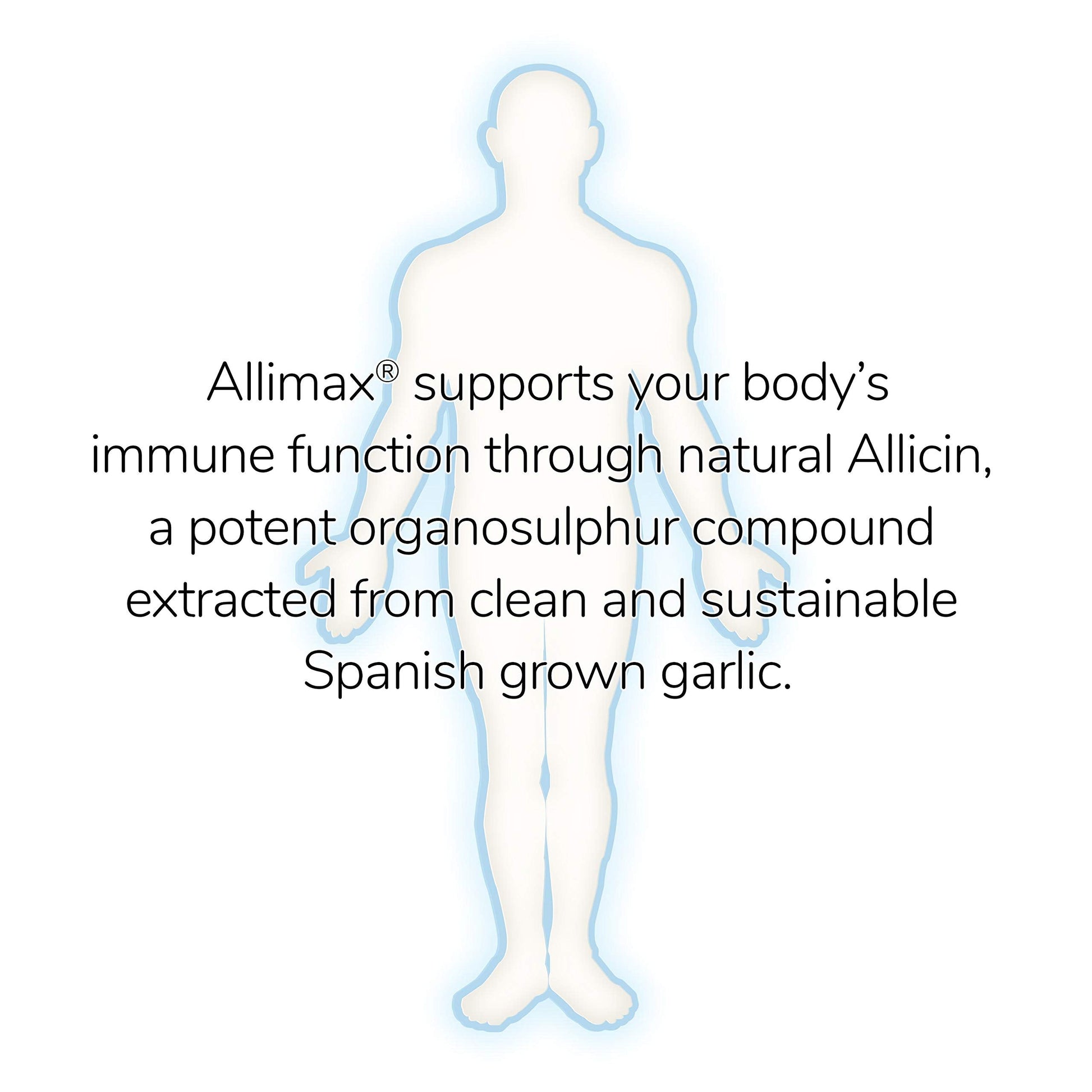 Side angle view of Allimax Pro 450 milligram practitioner strength vegetarian capsules packaging.