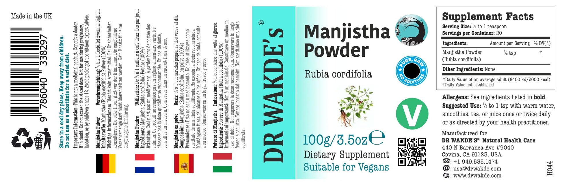 Authentic Dr Wakde's herbal powder 100g glass bottle