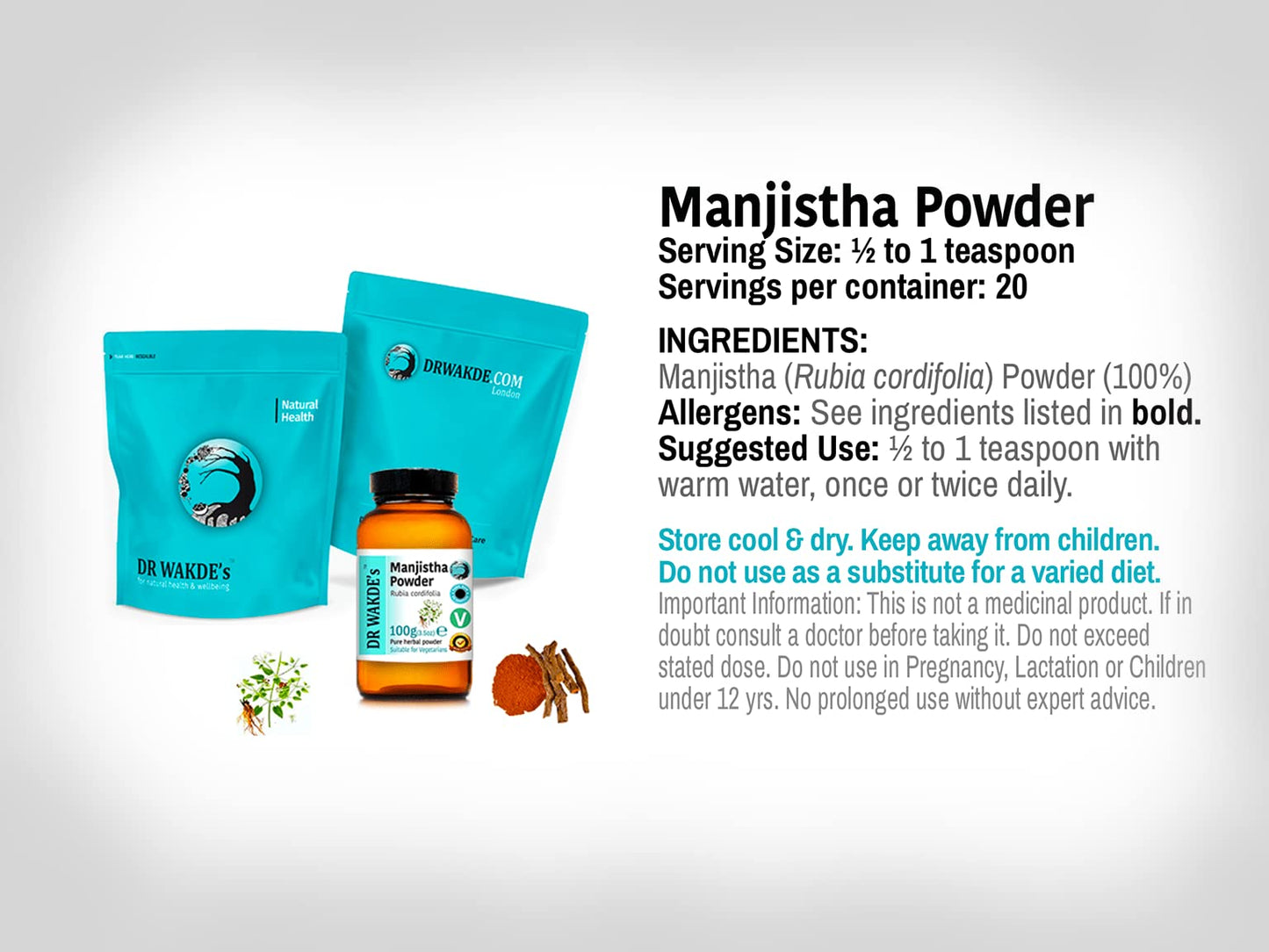 Manjistha Rubia cordifolia powder herbal supplement