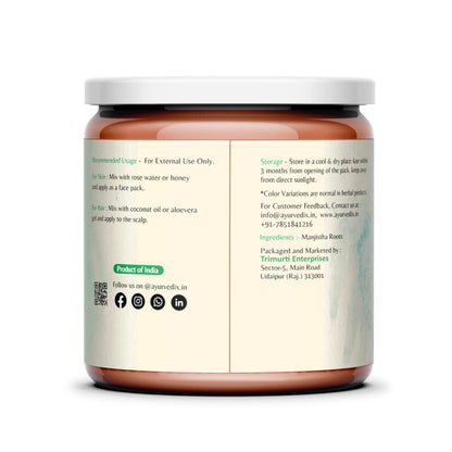Organic Rubia Cordifolia root powder in jar packaging