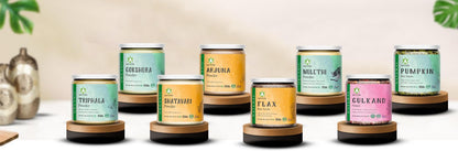 Ayurvedix Manjistha powder jar held in hand