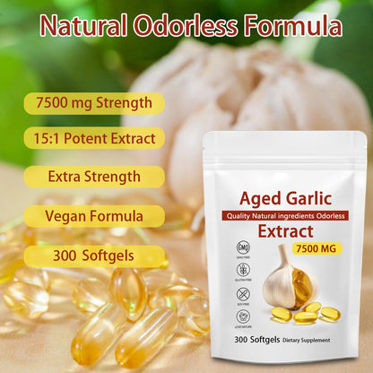 Back label of JXSVR odorless garlic softgels showing supplement facts and 15:1 concentration details.