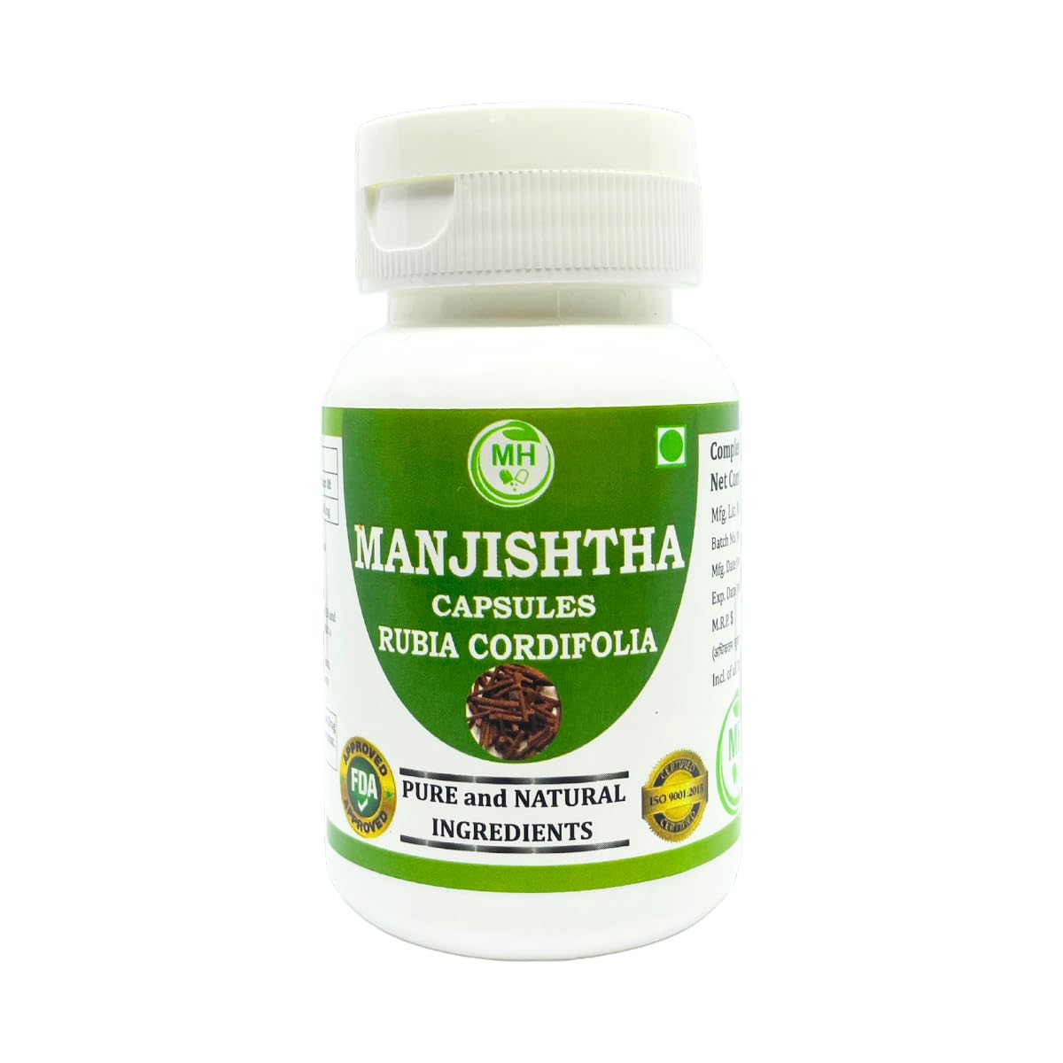 Morsan Healthcare Manjistha herbal supplement bottle label details