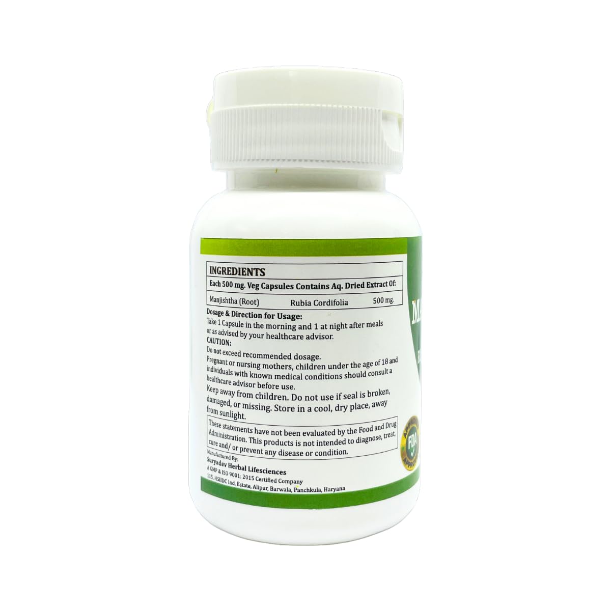 Close up of Morsan Healthcare Manjistha vegetarian capsules