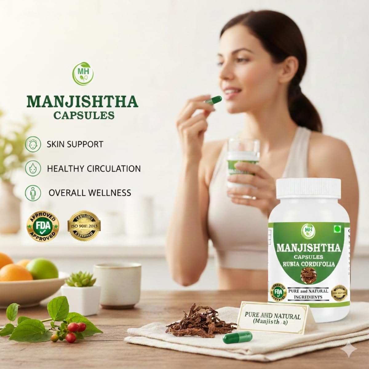 Morsan Healthcare Manjistha 60 count bottle side profile