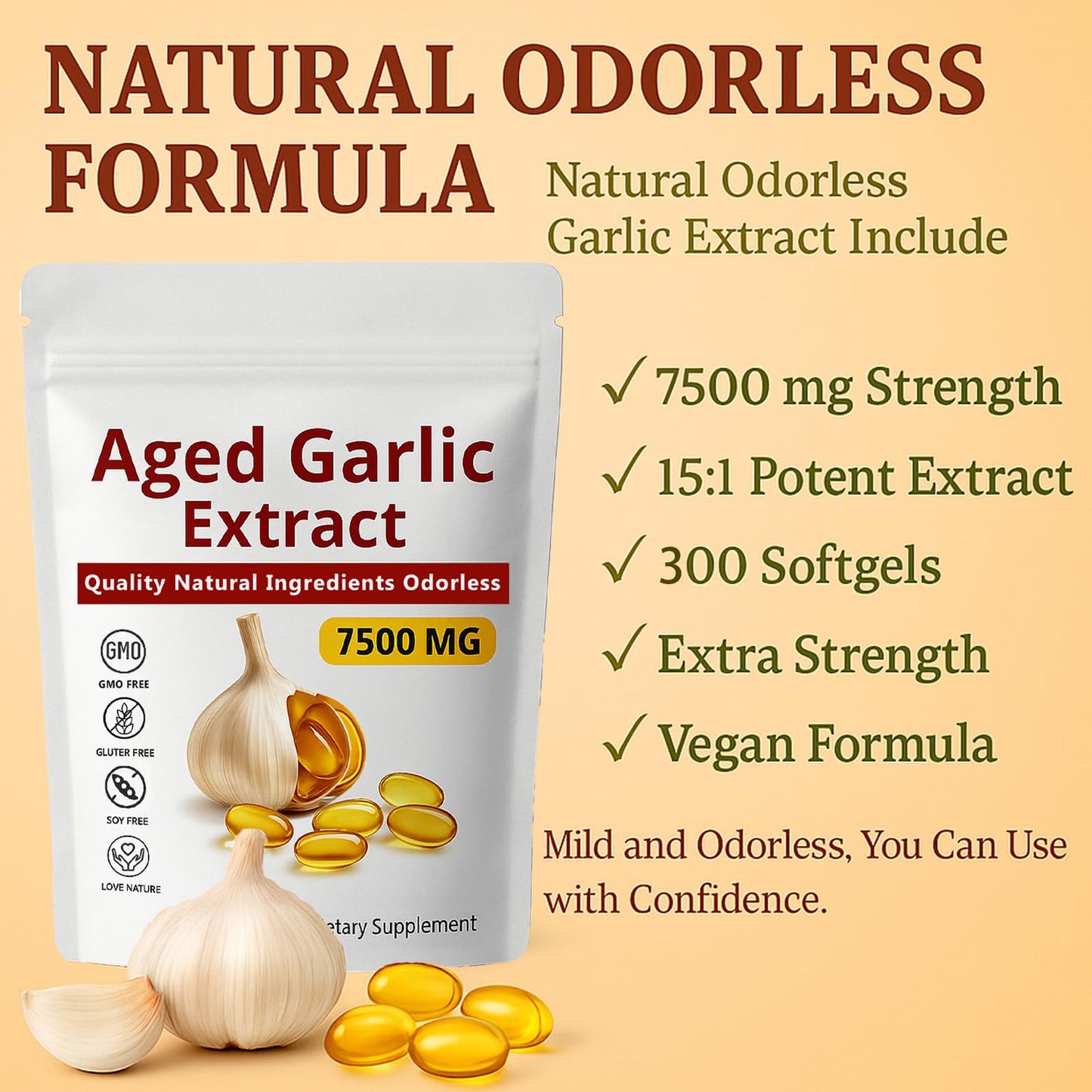 Two year matured high strength garlic softgels for immune support defense