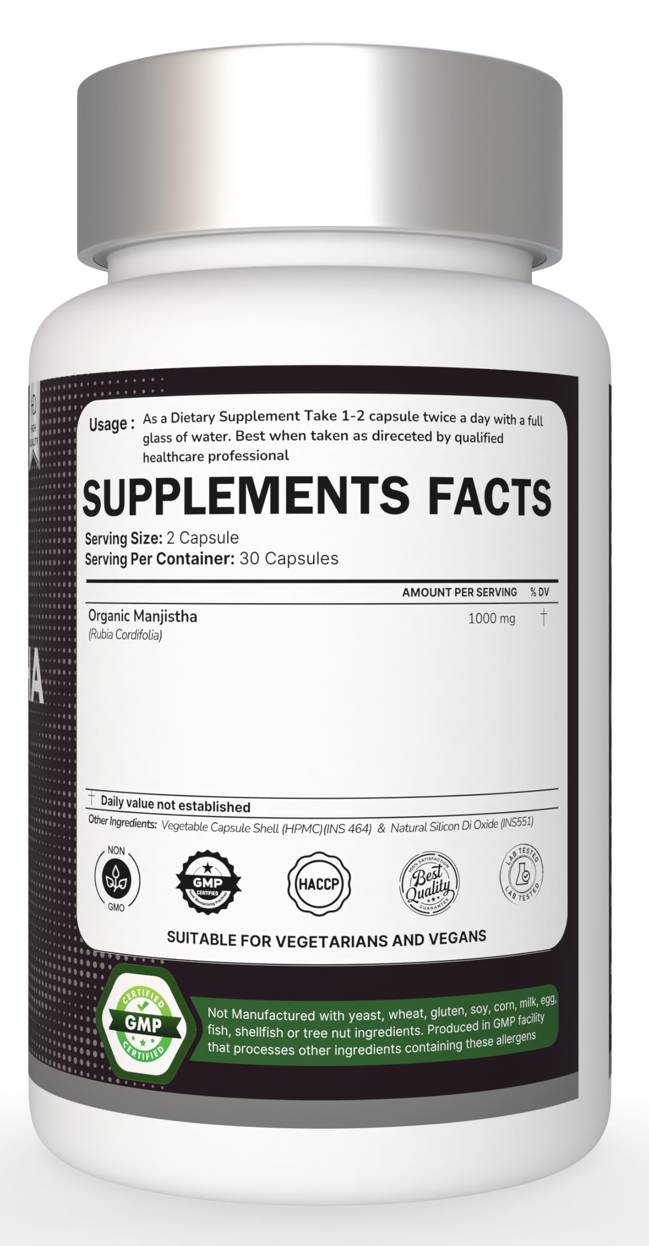 Heroot Manjistha 60 vegetarian capsules label details
