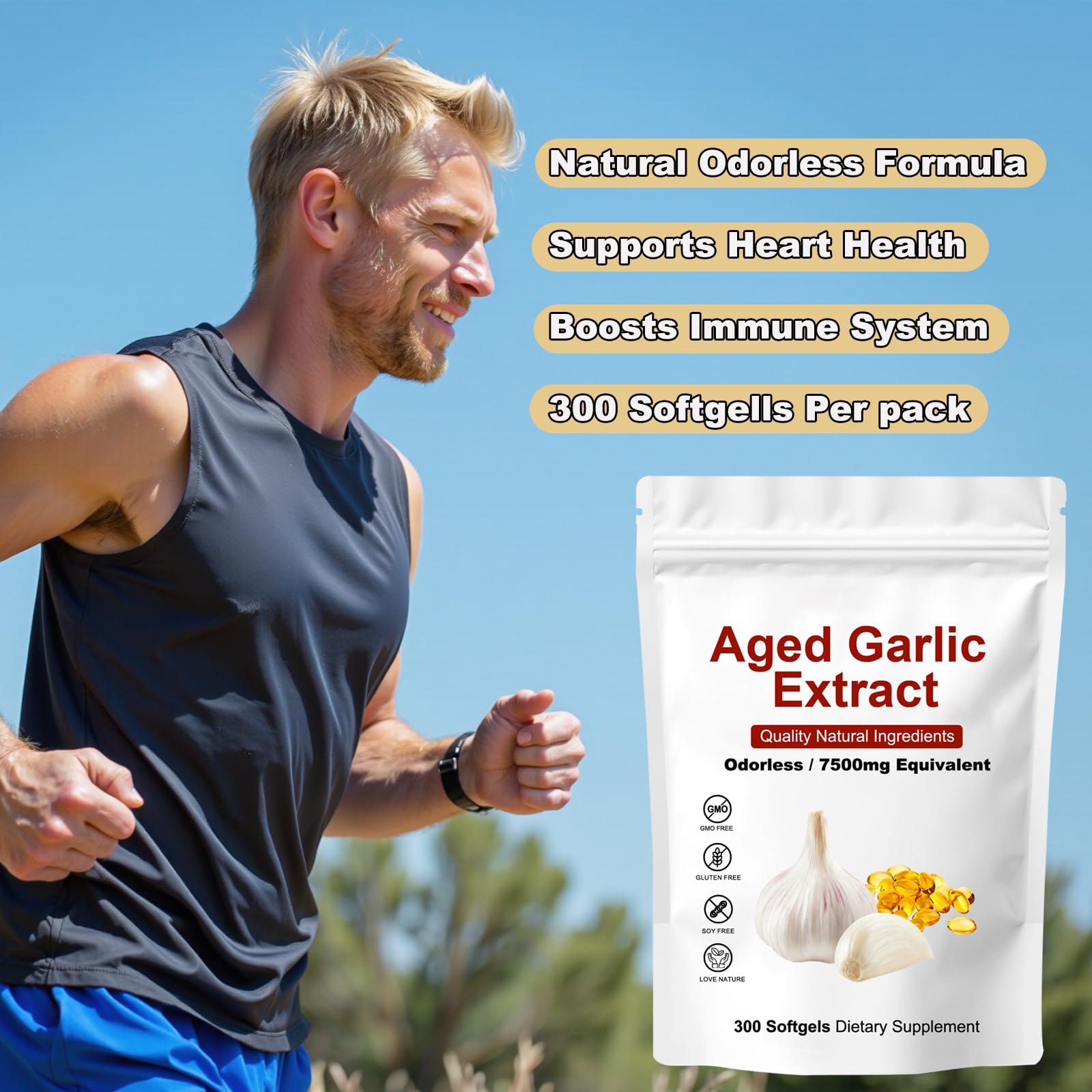 Two year aged organic garlic extract capsules for immune support wellness benefits