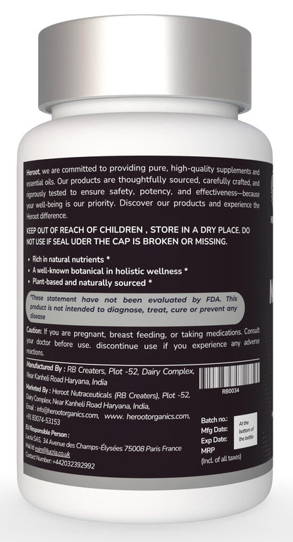 Back view of Heroot Manjistha bottle showing supplement facts