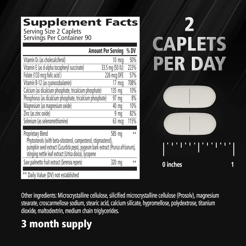 Close up view of Urinozinc Prostate Plus nutritional facts panel showing zinc and lycopene values