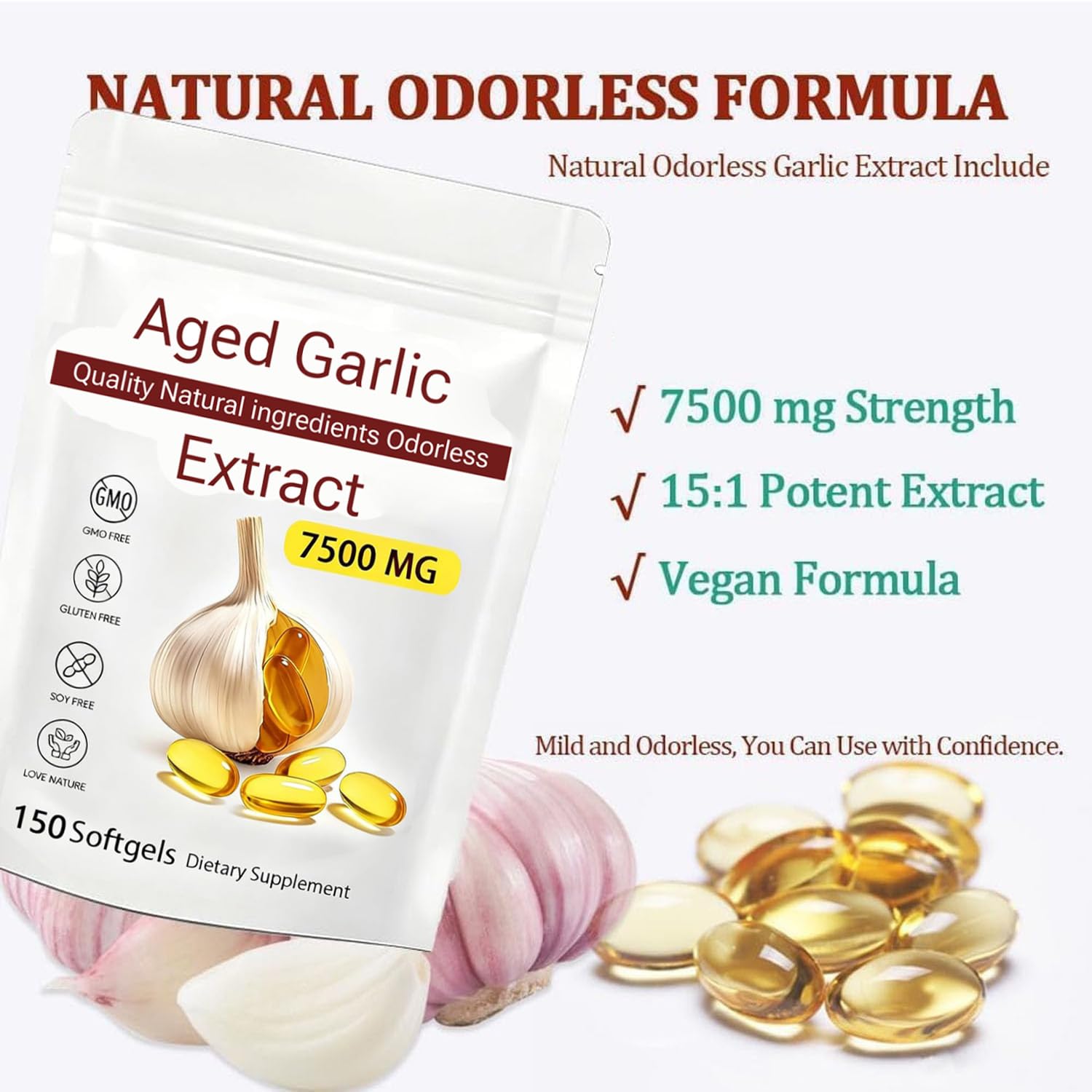 Supplement facts and nutritional information label on the back of Love Nature aged garlic extract.