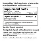 USDA Organic and Kosher labels on AyurBest Manjistha bottle