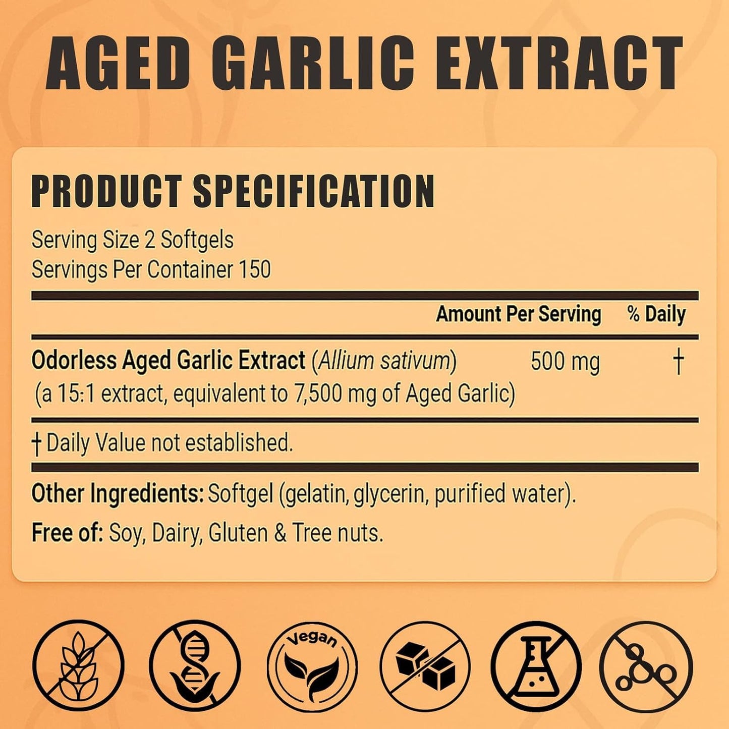 Elare odorless garlic supplement packaging showing organic ingredients and non-GMO labels