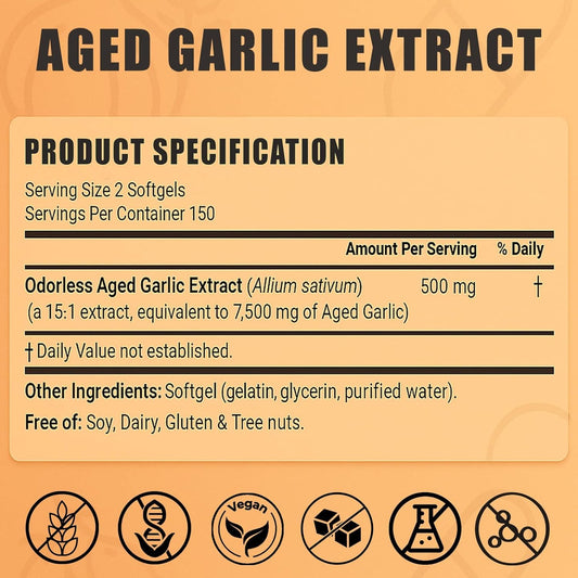 Elare odorless garlic supplement packaging showing organic ingredients and non-GMO labels