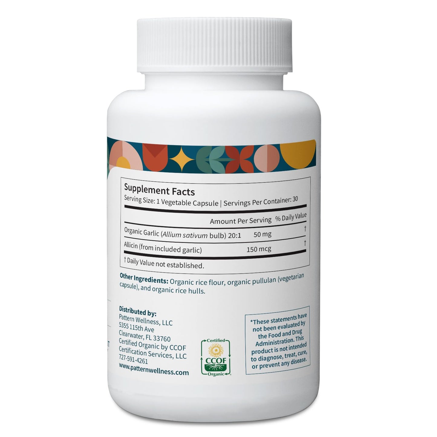 Deodorized organic garlic vegan capsules by Pattern Wellness for non-GMO immune support