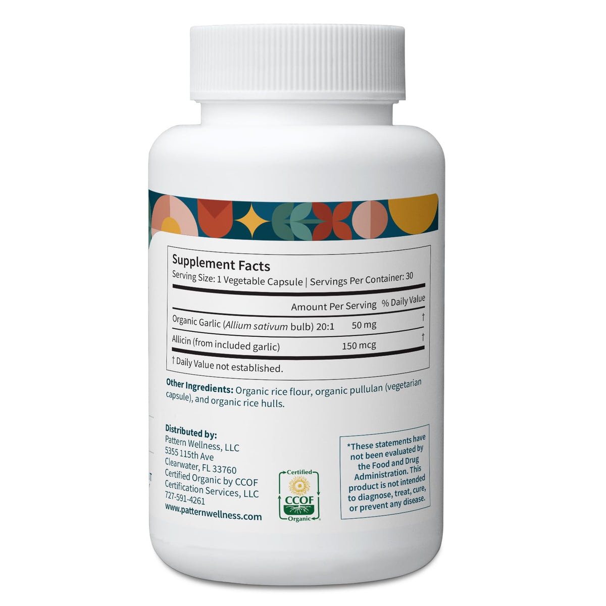 Deodorized organic garlic vegan capsules by Pattern Wellness for non-GMO immune support