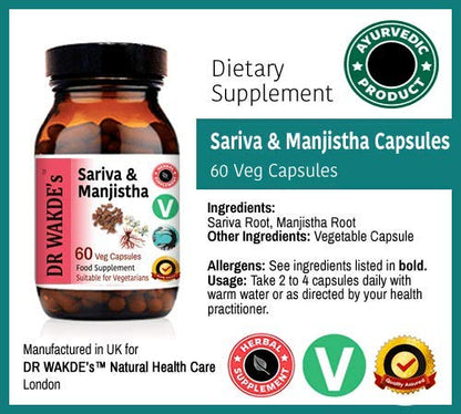 Dr Wakde's Sariva and Manjistha plant-based capsules packaging