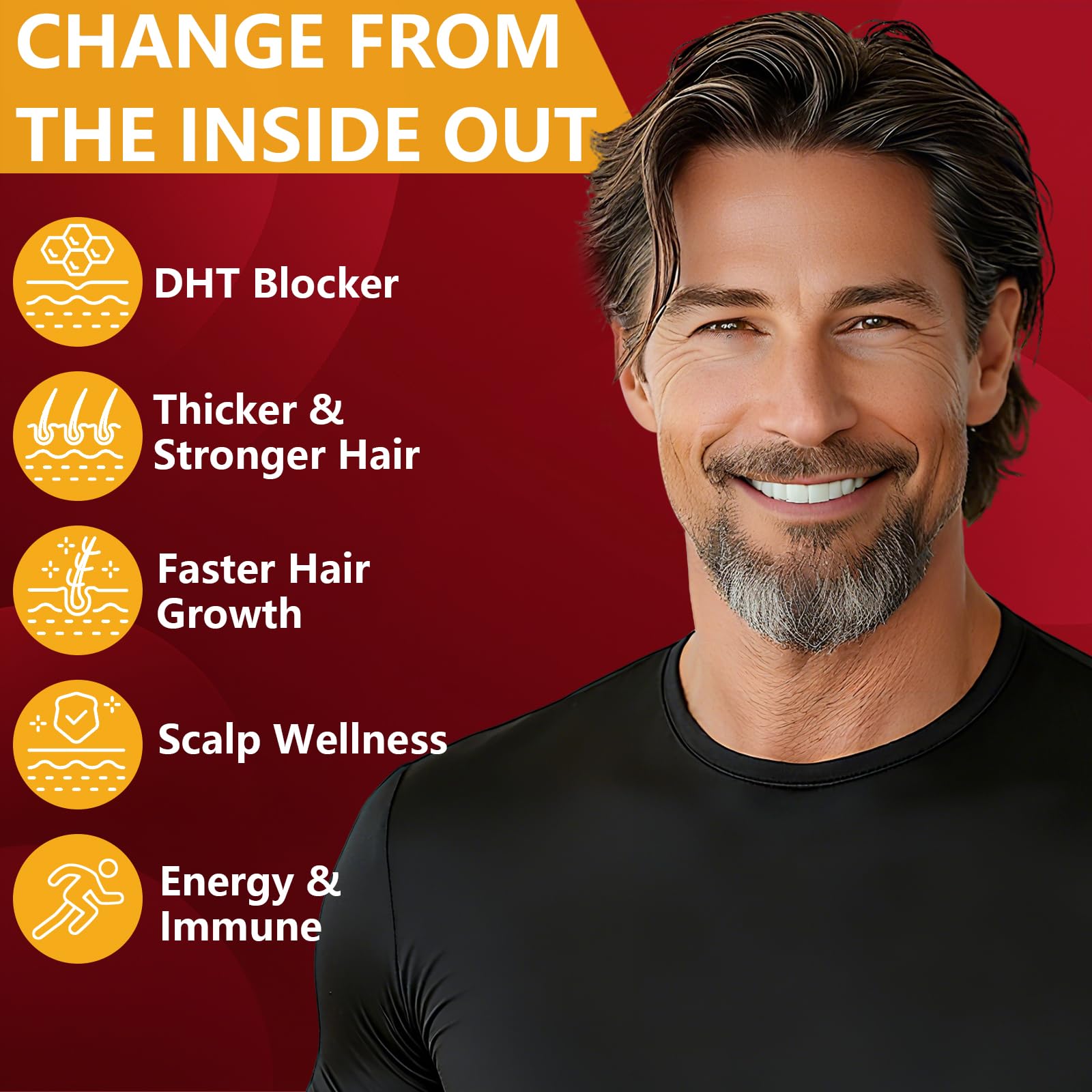USA imported HevChay hair regrowth dietary supplement side view panel details.