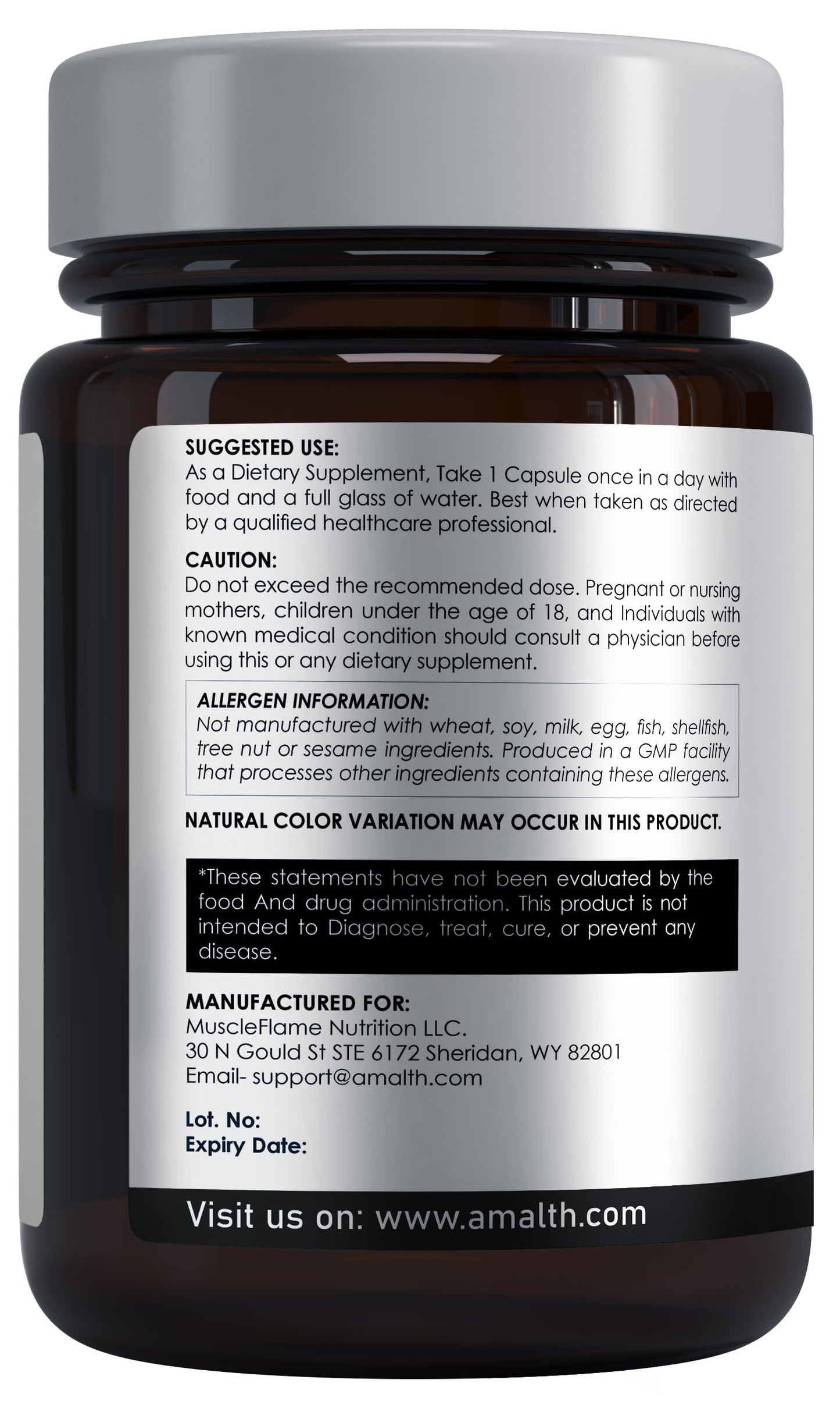 Close up of Amalth Manjistha vegetarian capsule bottle label