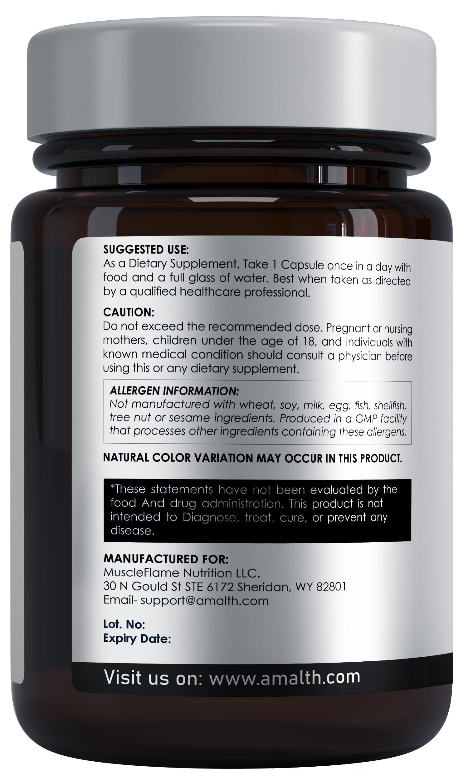 Close up of Amalth Manjistha vegetarian capsule bottle label