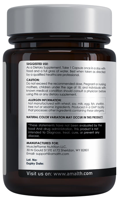 Close up of Amalth Manjistha vegetarian capsule bottle label