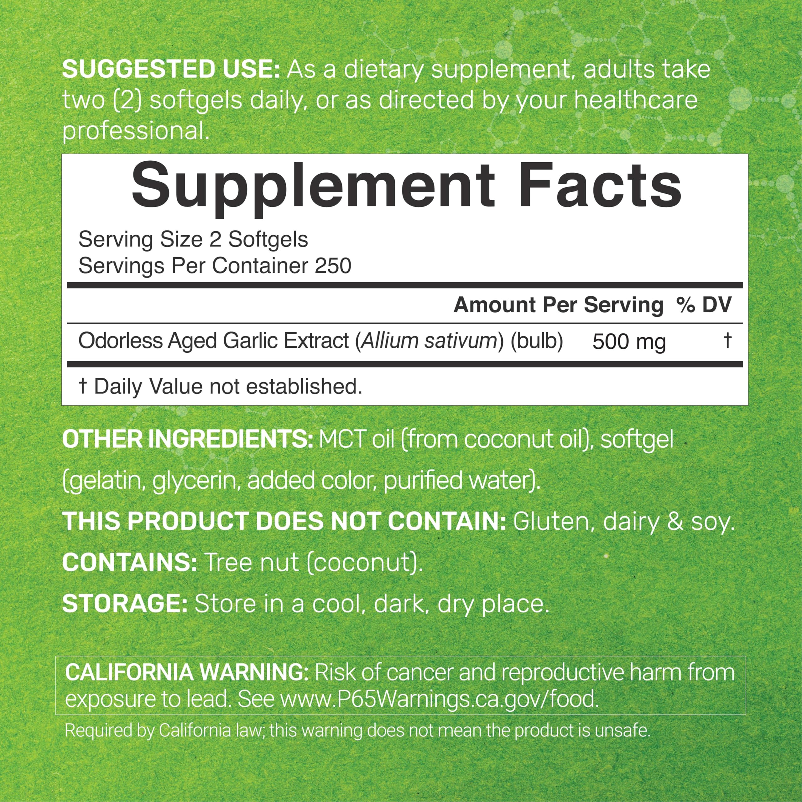 Deal Supplement Aged Garlic Extract capsule supplement bottle angled view showing product labels.