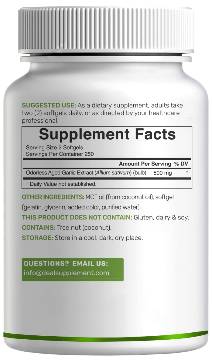 Deal Supplement two year aged garlic oil extract softgels premium daily wellness formula.