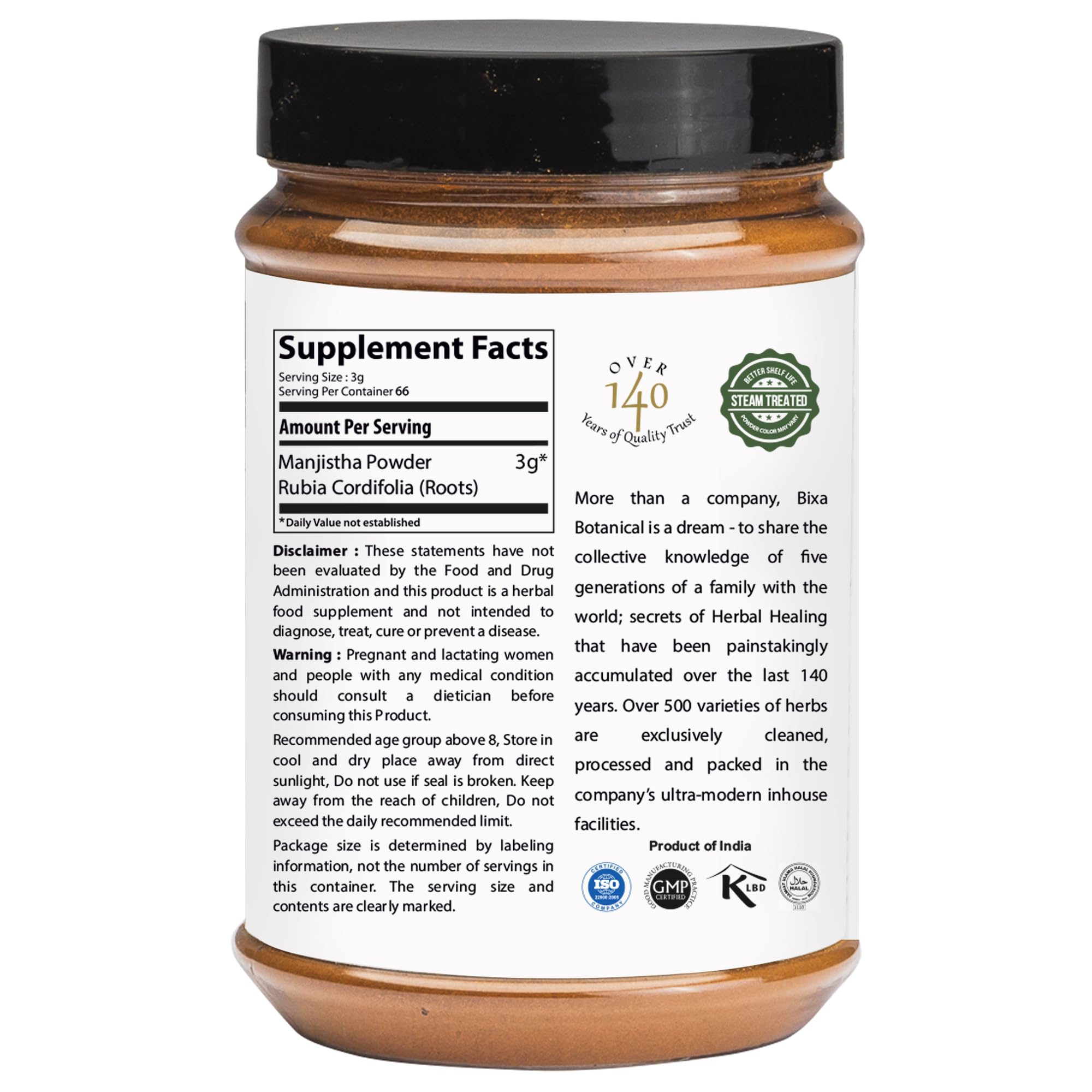 Bixa Botanical Rubia Cordifolia powder packaging details